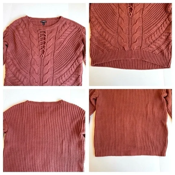 Express Lace-Up Inset Cable Knit Sweater - Picture 7 of 10